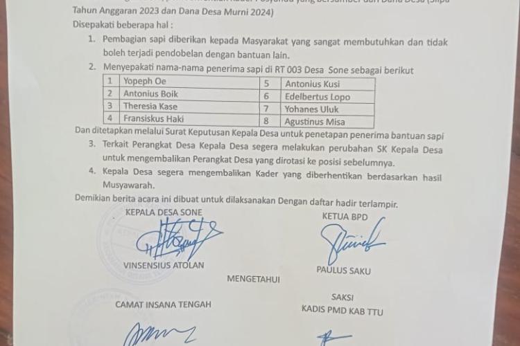 Kepala Desa Sone Dinilai Abaikan Kesepakatan Bersama, Warga Kritik Kinerja Vinsensius Atolan